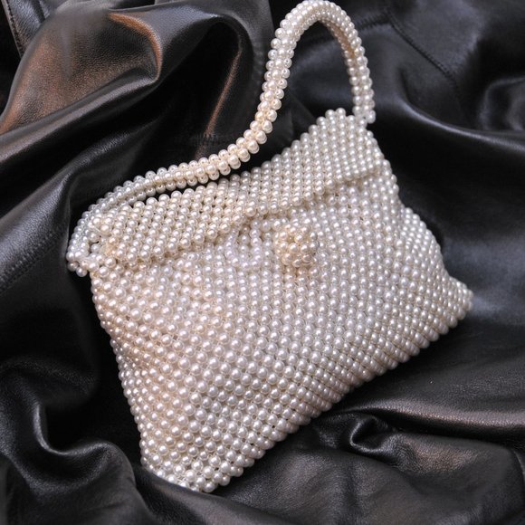 Vintage Pearl  Flap Evening Bag w/ Pearl Clasp - Picture 8 of 8